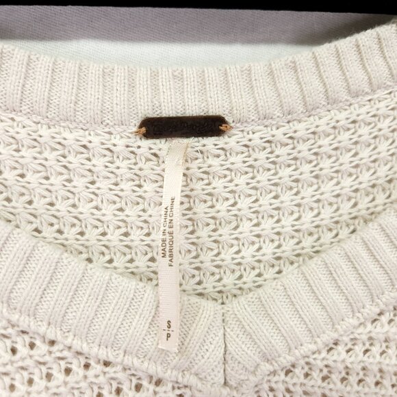 Free People Cold Shoulder Top Women's Small Ivory Raw Fringe Boho Waffle Sweater - Picture 8 of 12